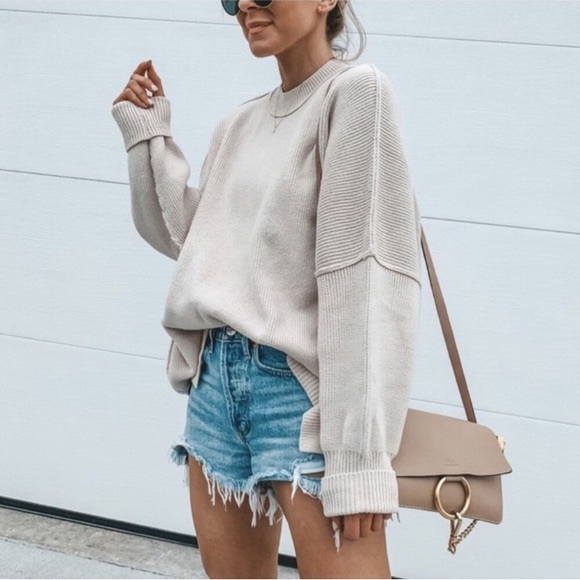 Free People Sweaters - Free People Easy Street Tunic Sweater size M Light Tan Cream